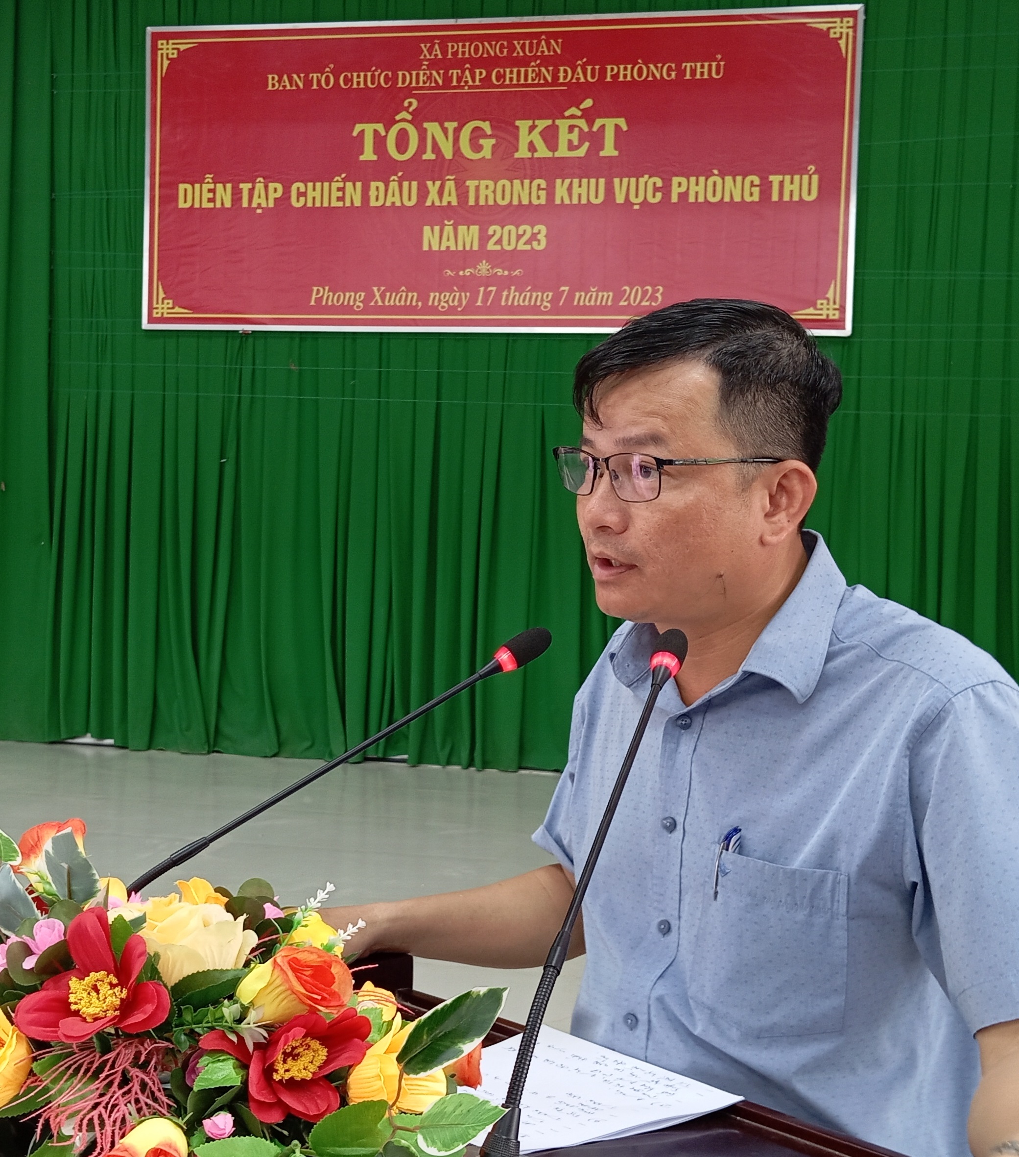 đồng chí Trung tá Nguyễn Văn Thạnh UVBTV CHT Ban CHQS huyện phát biểu